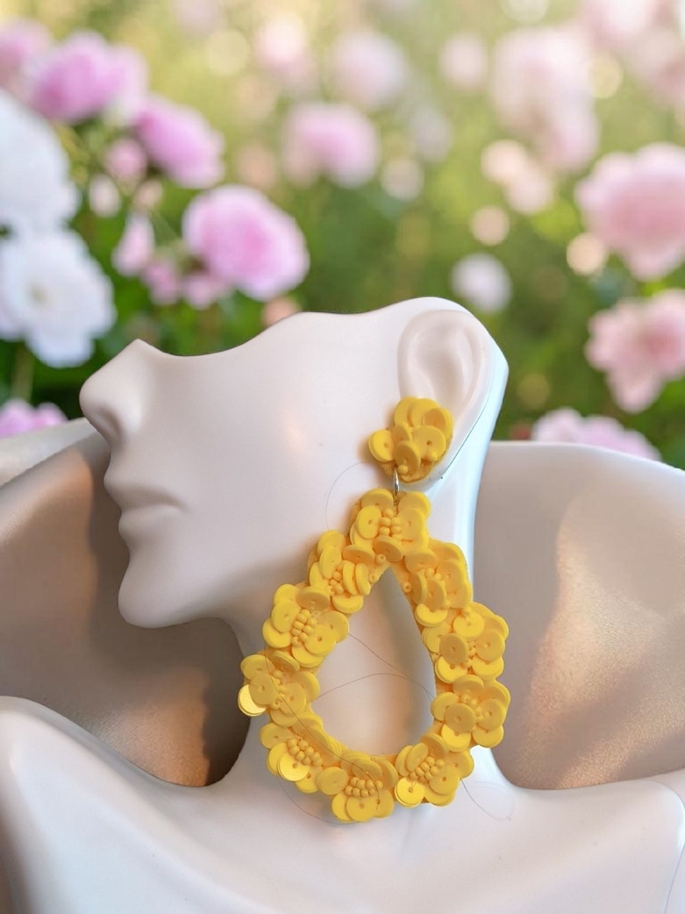 NWT Yellow Floral Sequin Teardrop Earrings